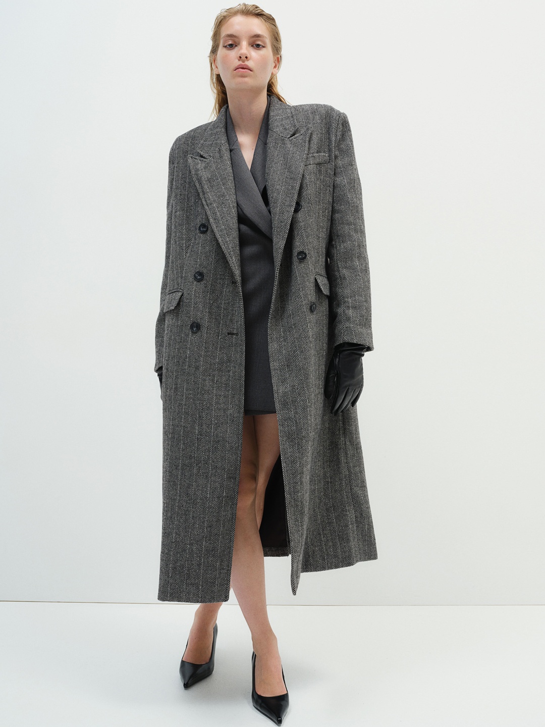 

H&M Women Double-Breasted Coat, Grey