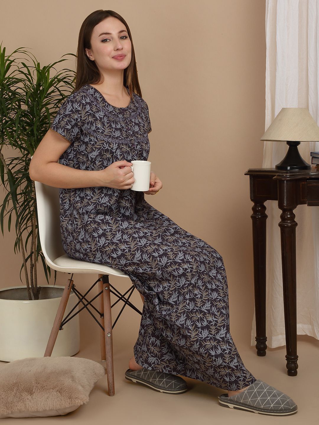 

Sweet Dreams Printed Pure Cotton Maxi Nightdress, Grey
