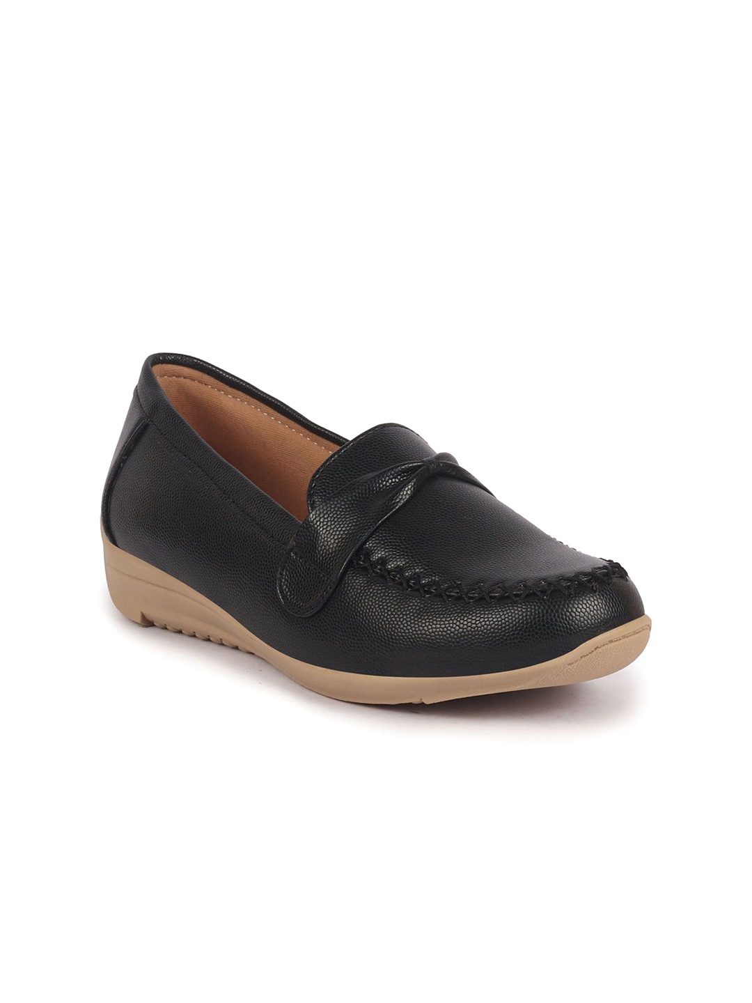 

FAUSTO Women PU Textured Loafers, Black