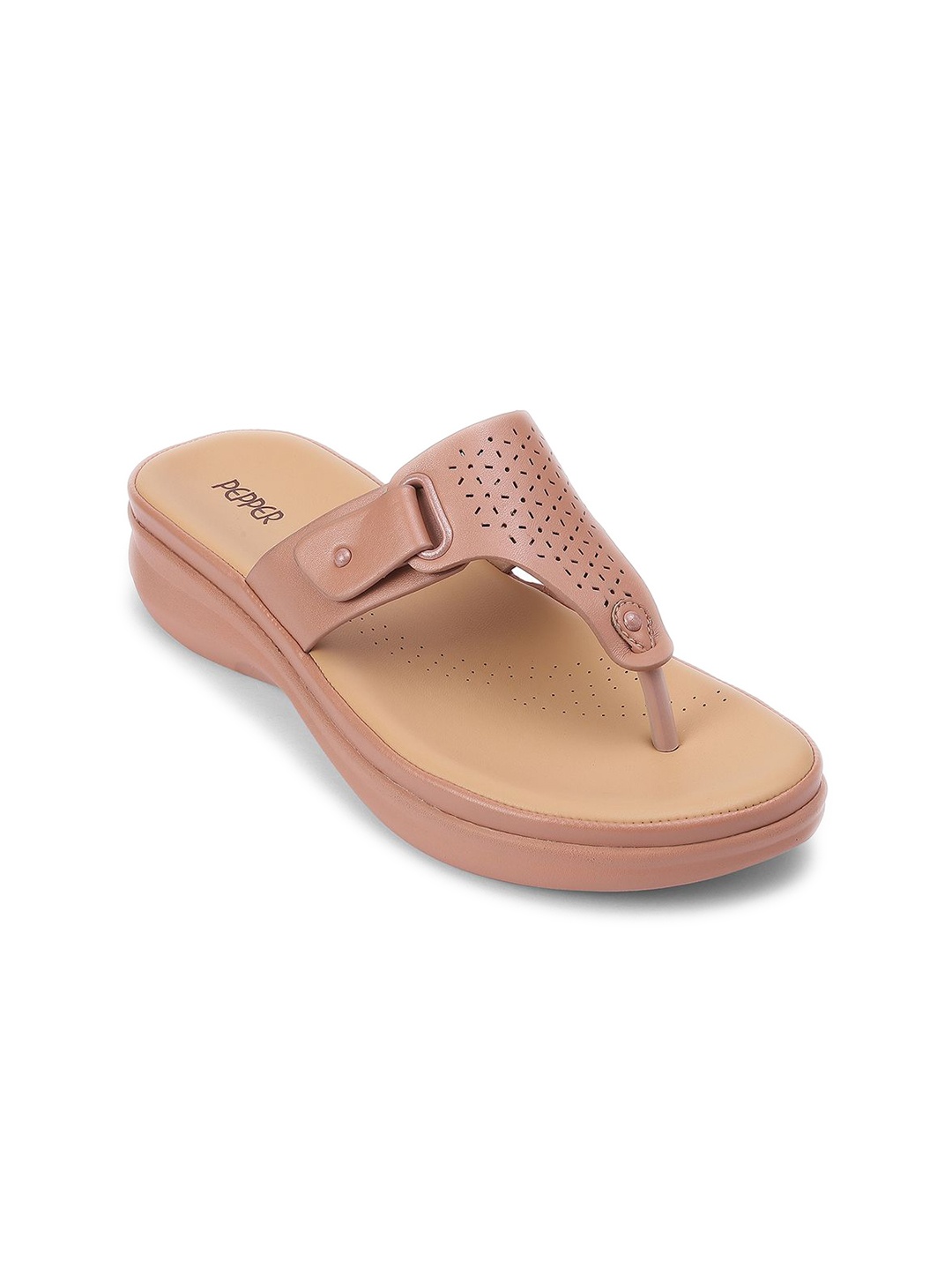 

PEPPER Women Solid T-Strap Flats, Peach