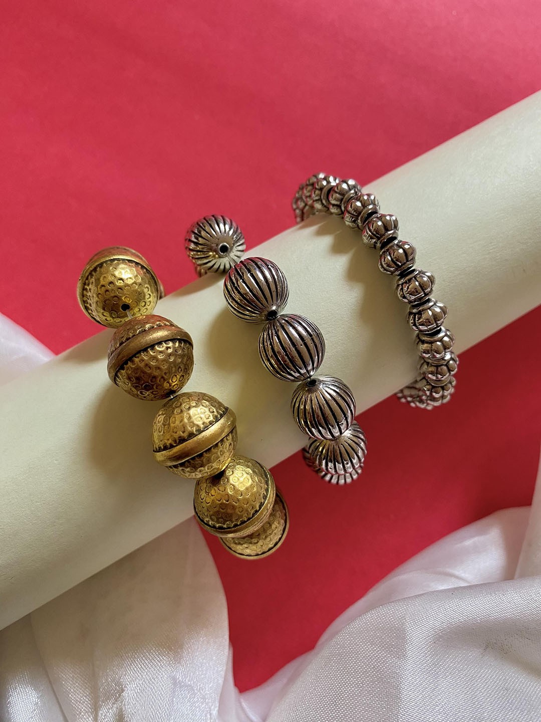 

ATIBELLE Set Of 3 Gold Plated Bangles, Silver