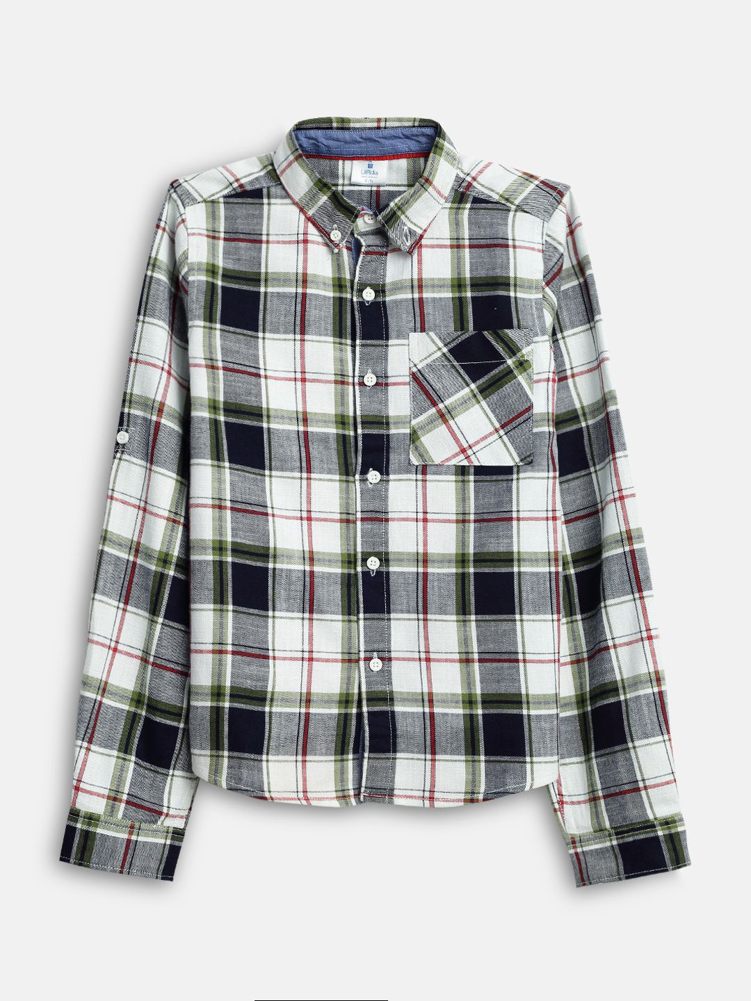 

LilPicks Boys Spread Collar Tartan Checked Cotton Casual Shirt, White