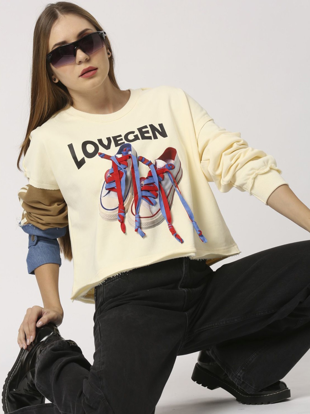 

LOVEGEN Women Typography Printed Pockets T-shirt, Multi