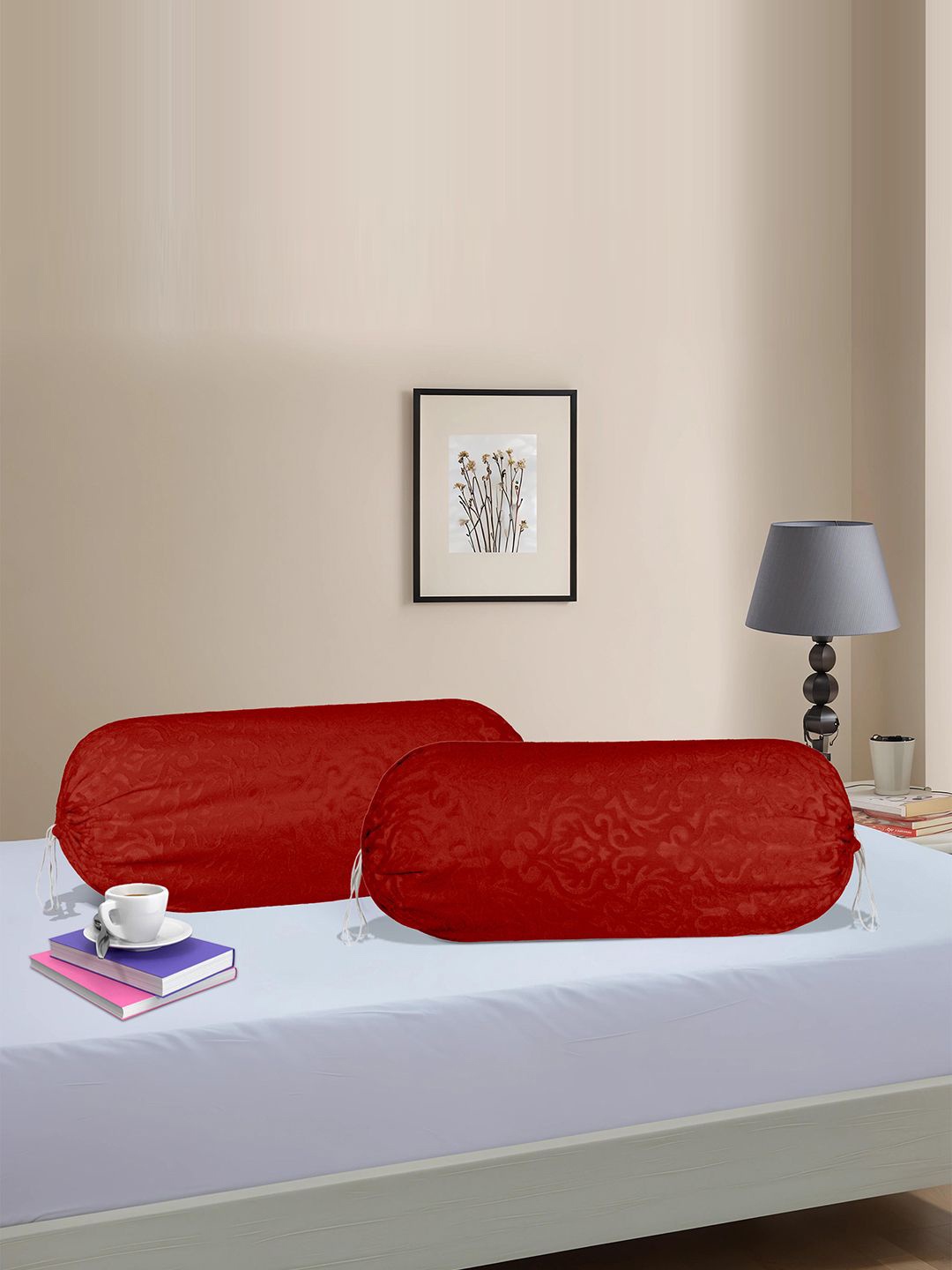 

Kuber Industries Red 2 Pieces Printed Cylindrical Bolster Covers