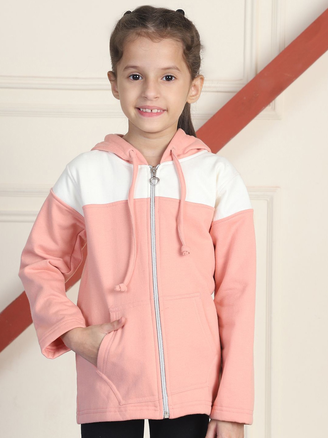 

MINI & MING Girls Colourblocked Hooded Sweatshirt, Pink