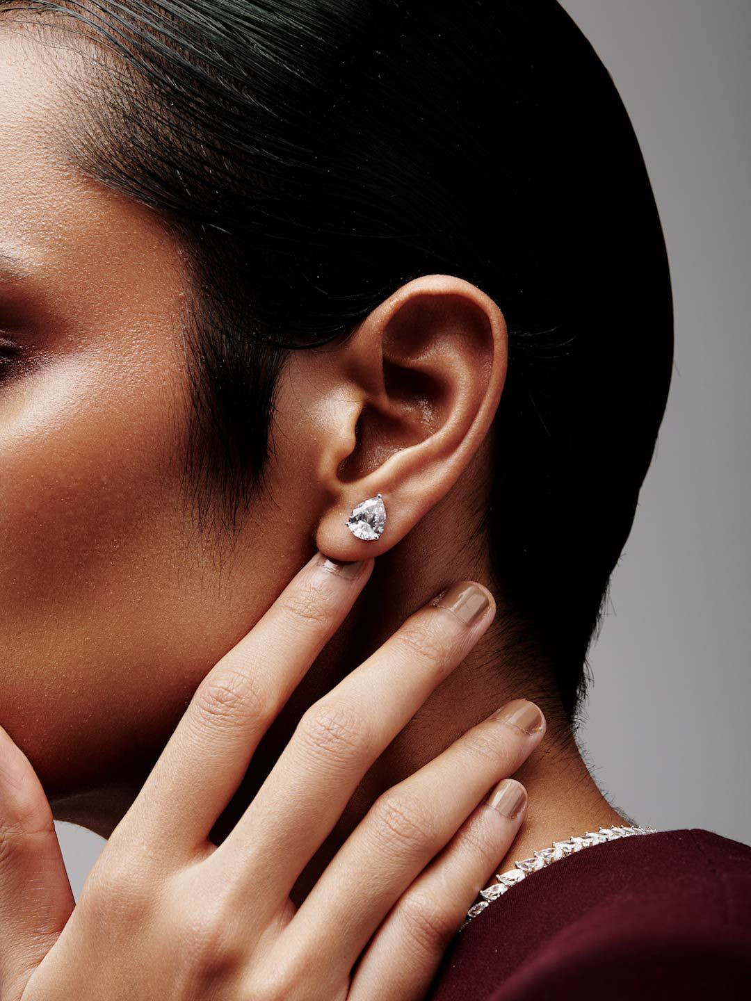 

MISS JO 925 Sterling Silver Rhodium-Plated Cubic Zirconia Stone Studded Pear Shaped Studs