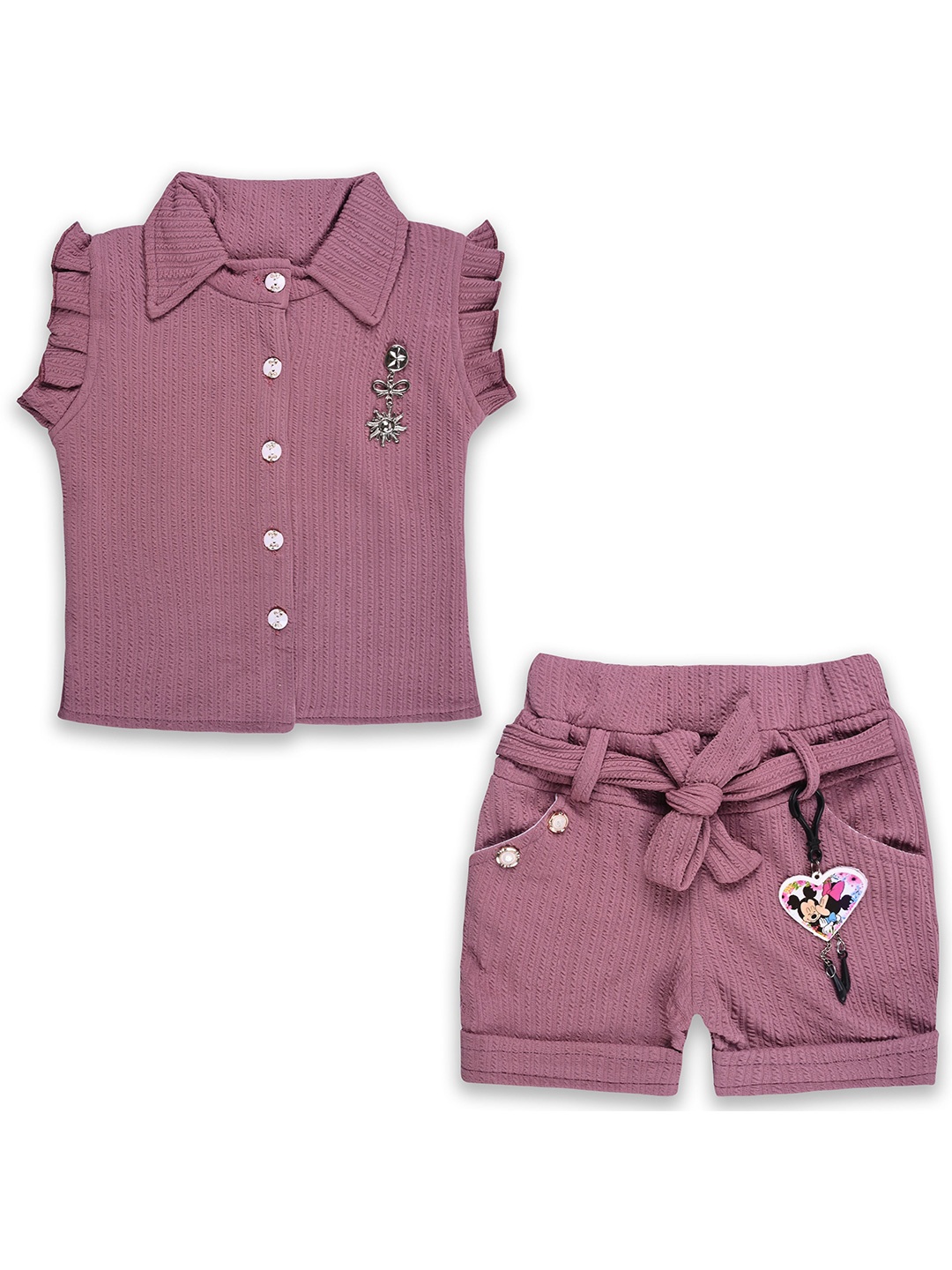 

Wish Karo Girls Shirt Collar Top with Shorts, Burgundy