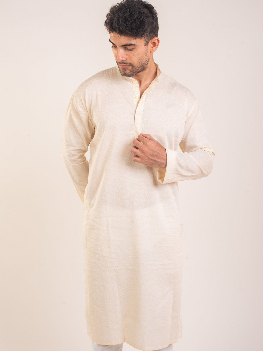 

The Bleu Label Mandarin Collar Pure Cotton Straight Kurta, Cream