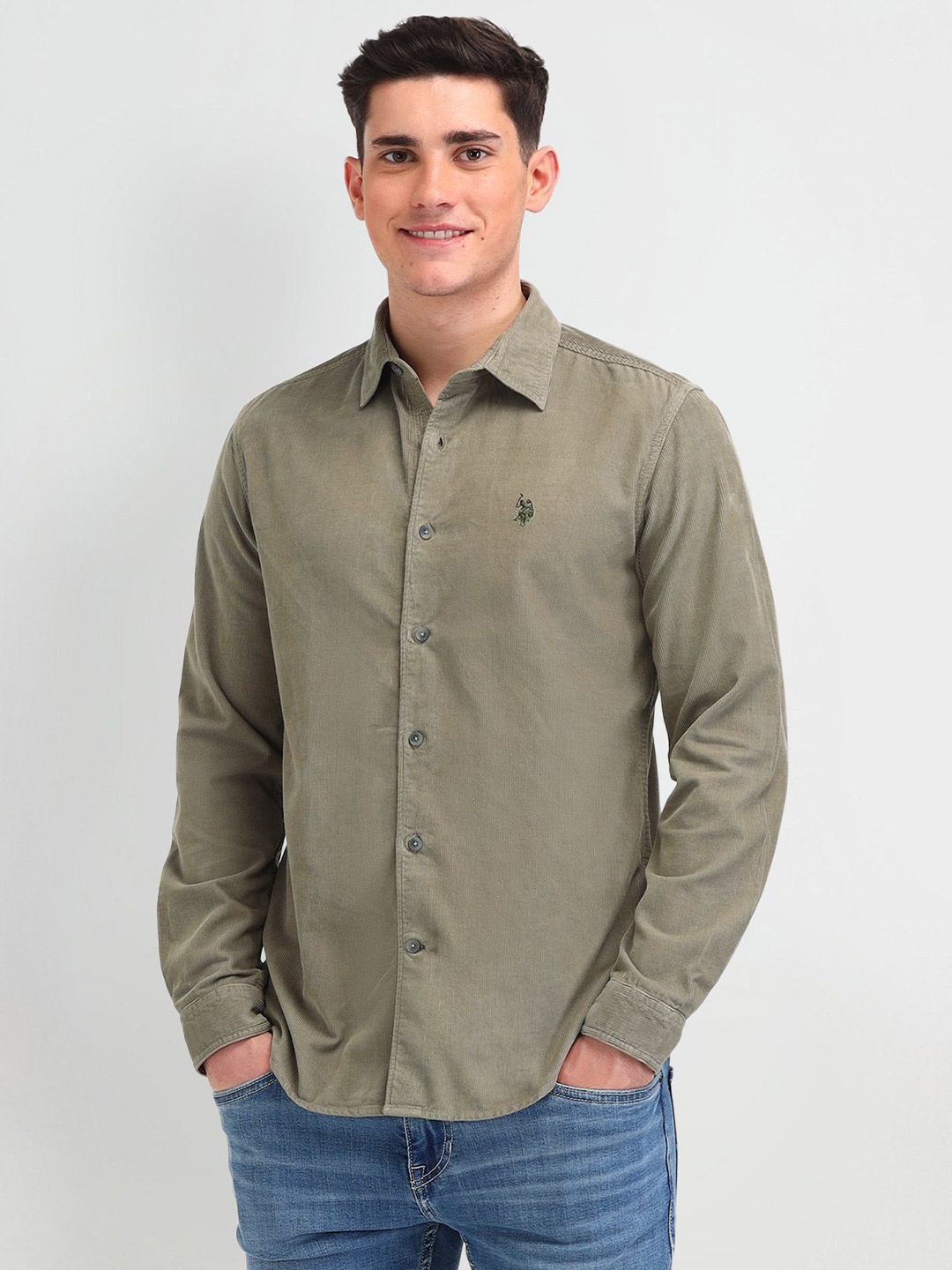 

U.S. Polo Assn. Denim Co. Men Manhattan Spread Collar Solid Cotton Slim Fit Casual Shirt, Green