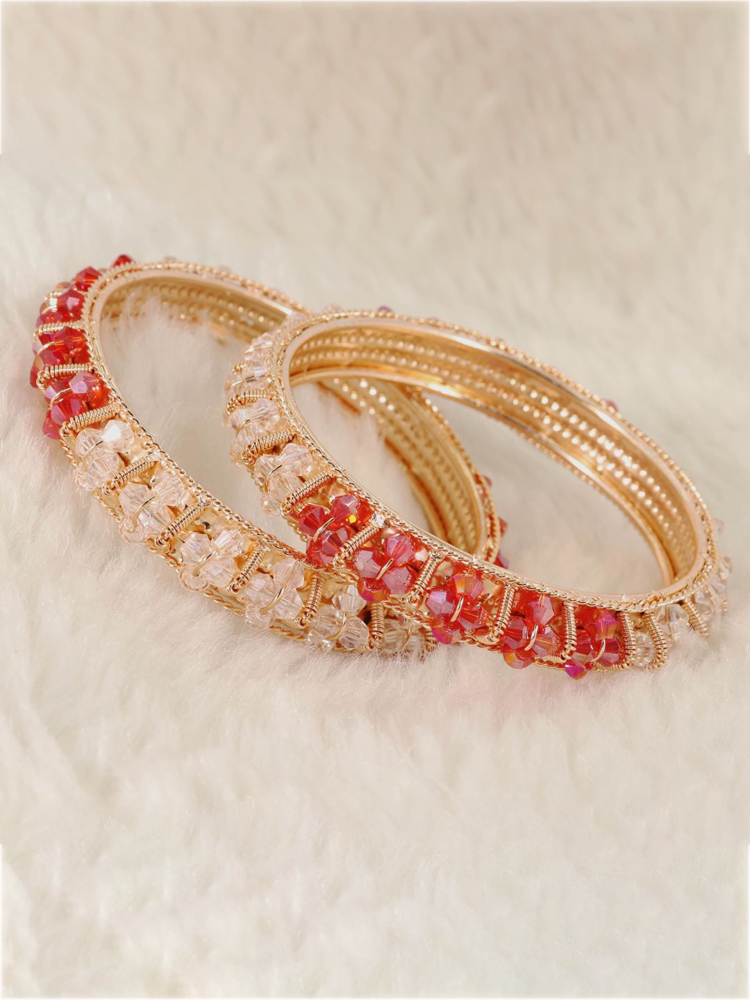

ZULKA Set Of 2 Pearls Studded Bangles, Gold