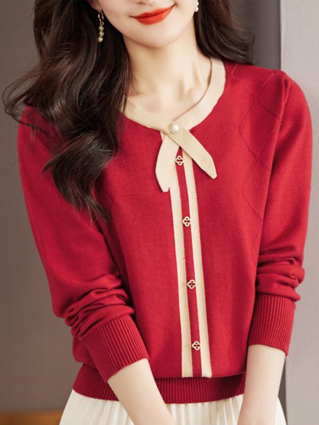 

StyleCast Women Colourblocked Round Neck Pullover, Red