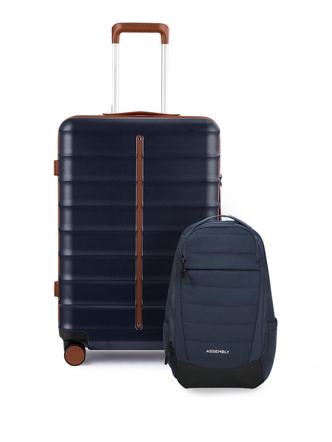 

Assembly Textured Hard-Sided Medium Trolley Bag With Laptop Backpack, Blue