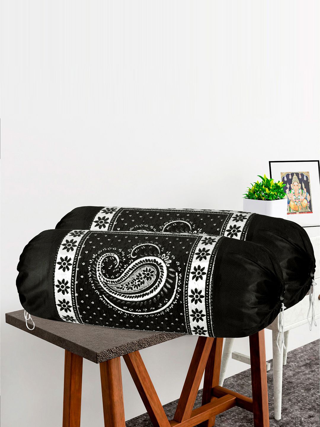 

Kuber Industries Black 6 Pieces Ethnic Motifs Printed Bolster Covers