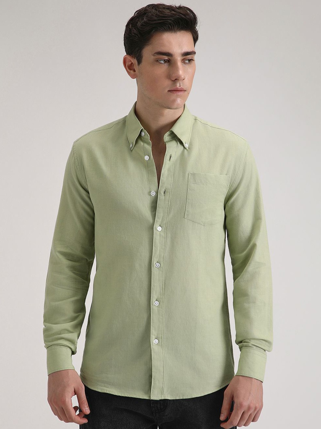 

Banana Club Men Classic Slim Fit Opaque Casual Shirt, Green