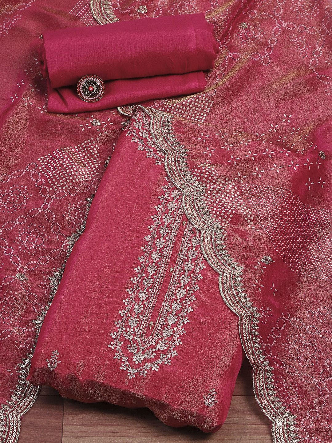 

Biba Ethnic Motifs Embroidered Sequinned Unstitched Dress Material, Pink