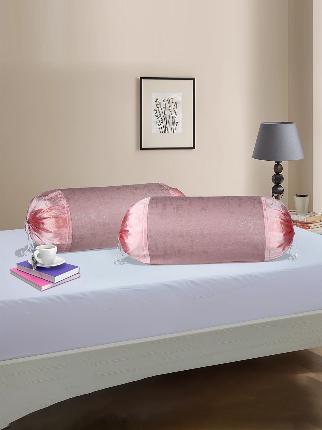 

Kuber Industries Pink 2 Pieces Breathable Bolster Covers