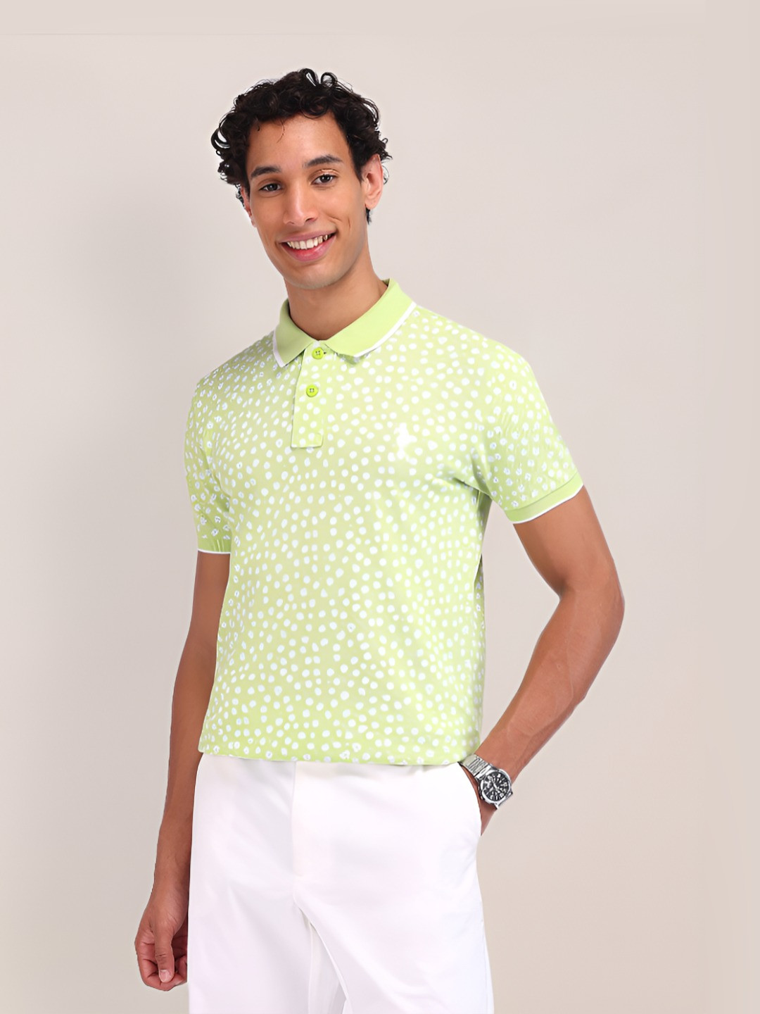 

U.S. Polo Assn. Men Floral Printed Polo Collar Cotton Slim Fit T-shirt, Green
