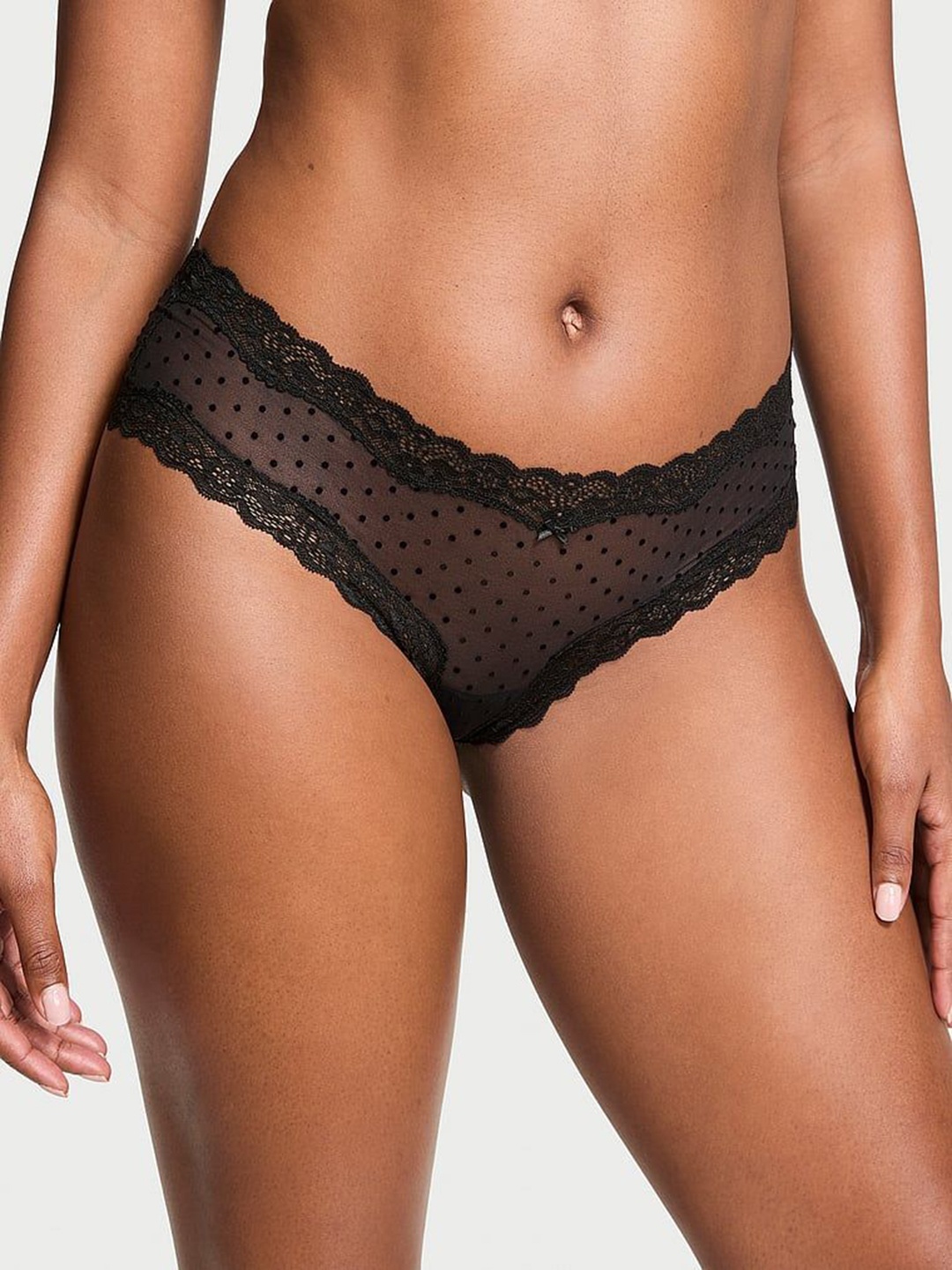 

Victoria's Secret Women Self Design Lace Low-Rise Basic Briefs, Black