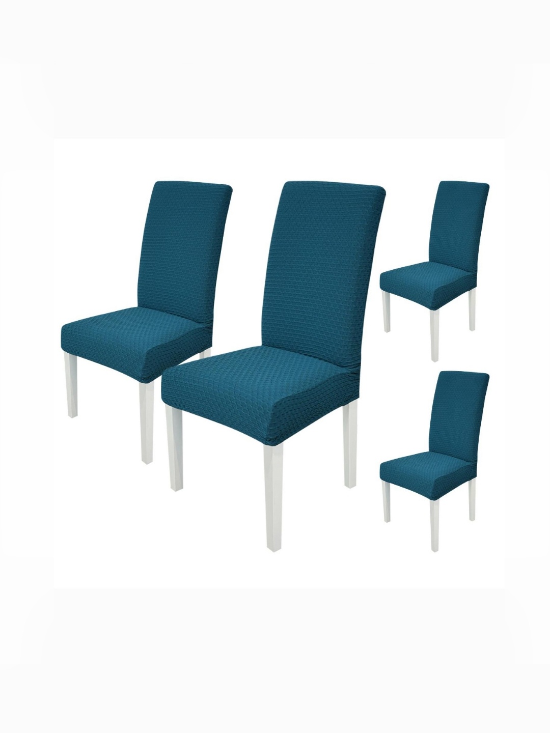 

HOUSE OF QUIRK Teal Blue 4 Pieces Textured Jacquard Removable & Washable Chair Covers