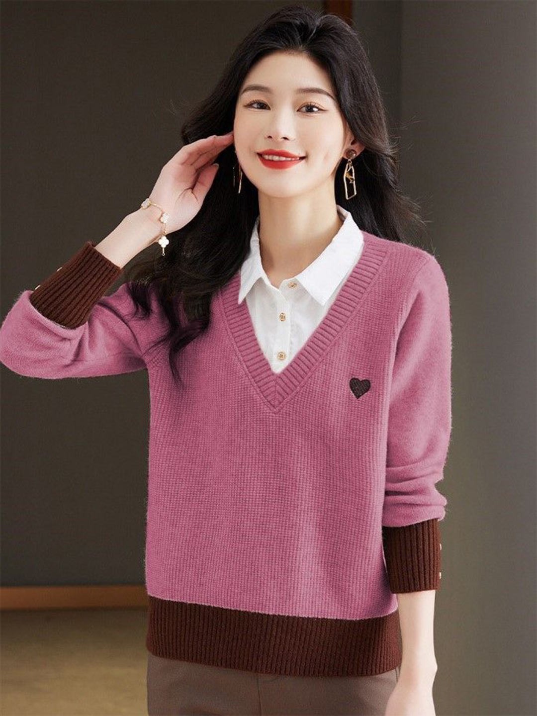 

StyleCast Women V-Neck Long Sleeves Cable Knit Pullover Sweaters, Mauve