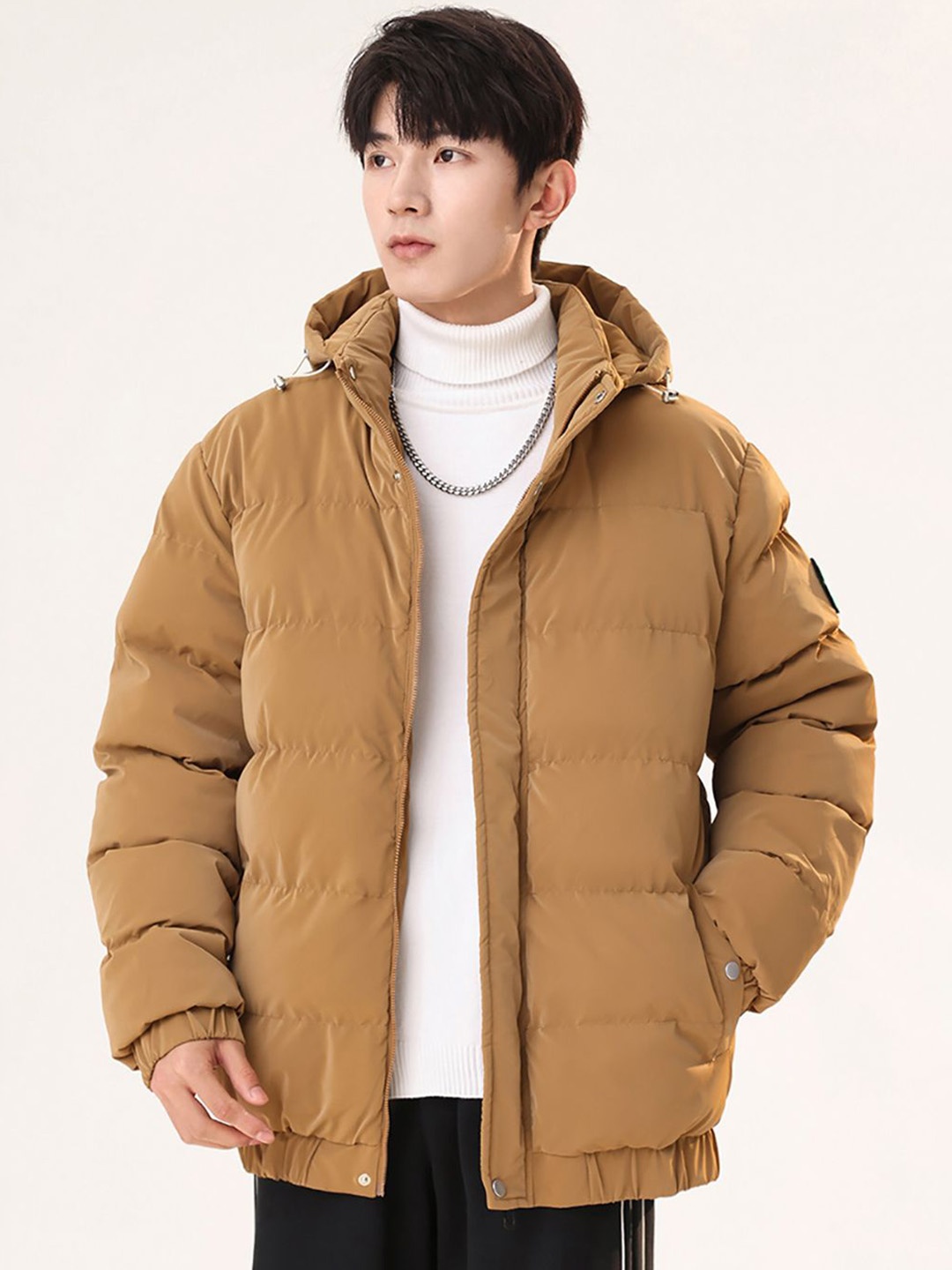 

StyleCast x Revolte Hooded Solid Casual Puffer Jacket, Brown