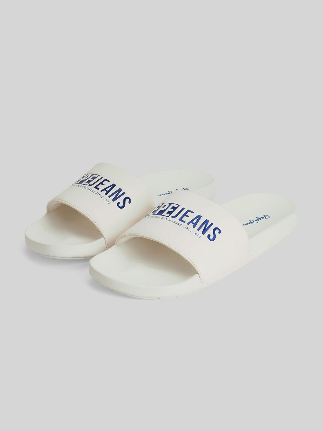 

Pepe Jeans Men Logo Printed Anti-Skid Beach PU Slides, White