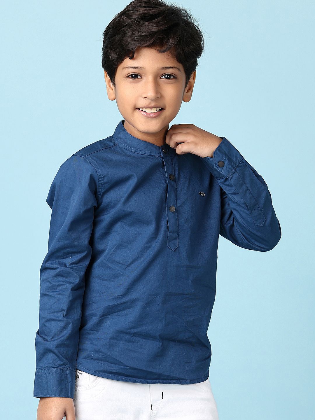 

V-Mart Boys Band Collar Solid Cotton Casual Shirt, Blue