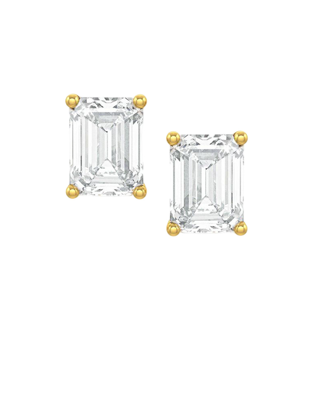 

MISS JO 925 Sterling Silver Gold-Plated CZ Stone Studded Emerald Cut Square Shaped Studs