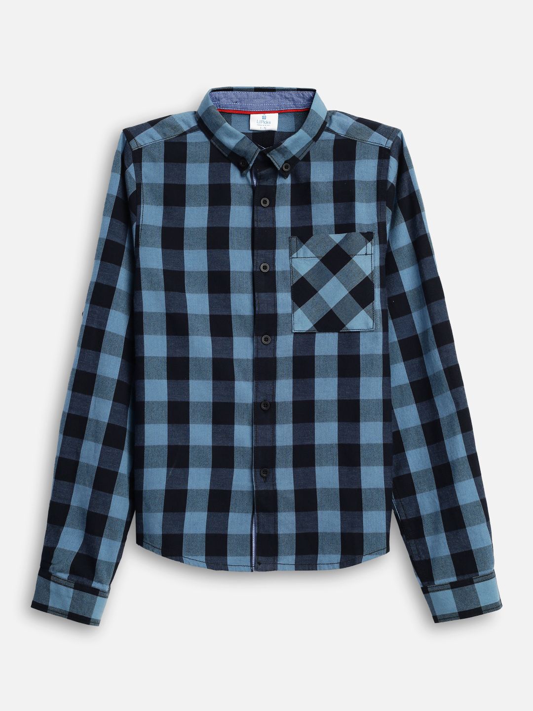 

LilPicks Boys Button-Down Collar Buffalo Checked Cotton Casual Shirt, Navy blue