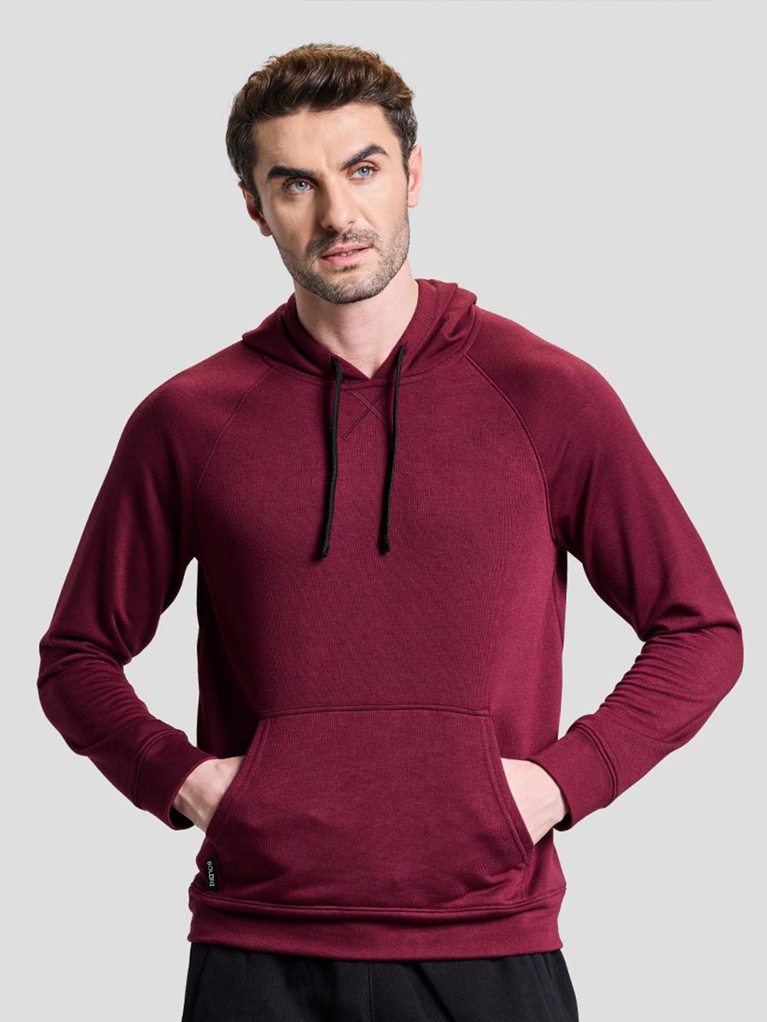 

BOLDFIT Men Hooded Neck Full Sleeves Pullover Kangaroo Pocket Sweatshirt, Burgundy