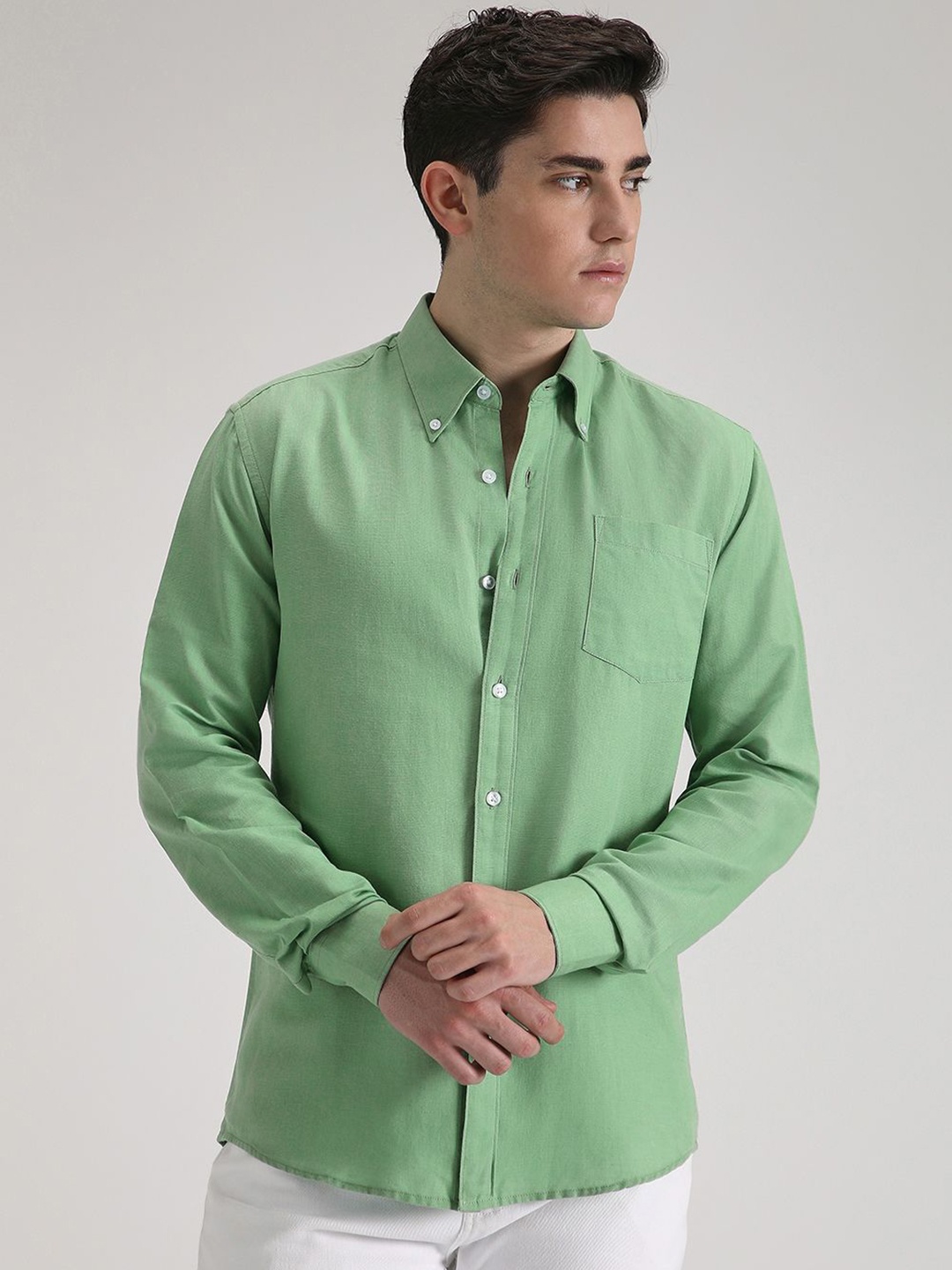 

Banana Club Men Classic Slim Fit Opaque Casual Shirt, Green