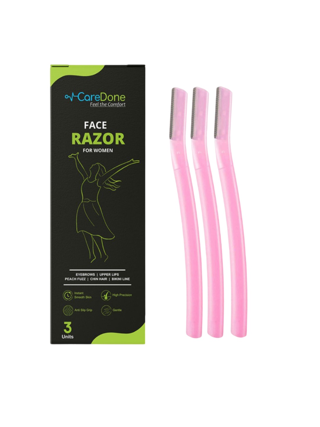 

CareDone Set of 3 Pain Free & Safe Face Razor for Eyebrows, Upper Lips, Chin, Side Locks, Pink