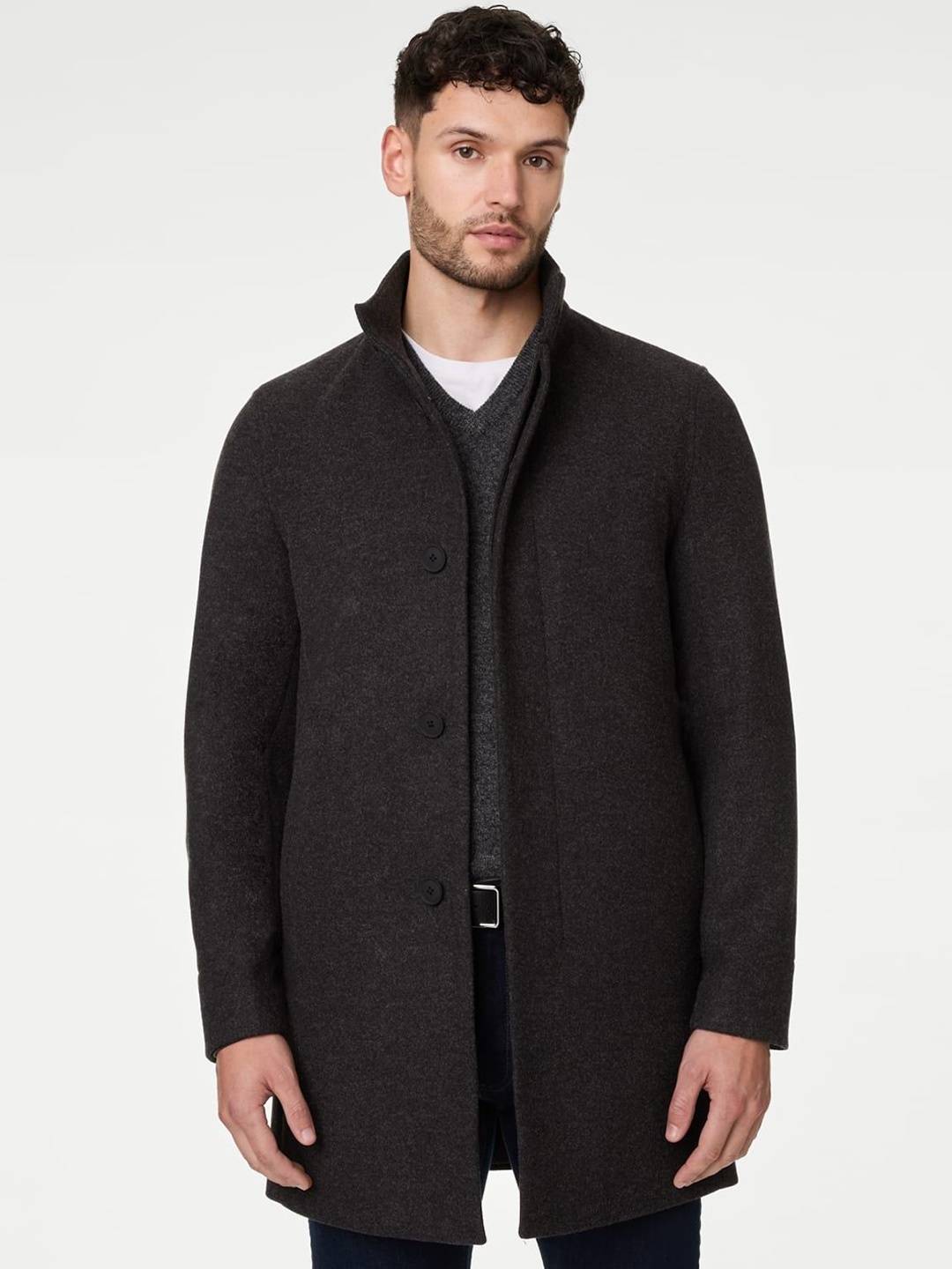 

Marks & Spencer Men Winter Wearing Single-Breasted Overcoat, Charcoal