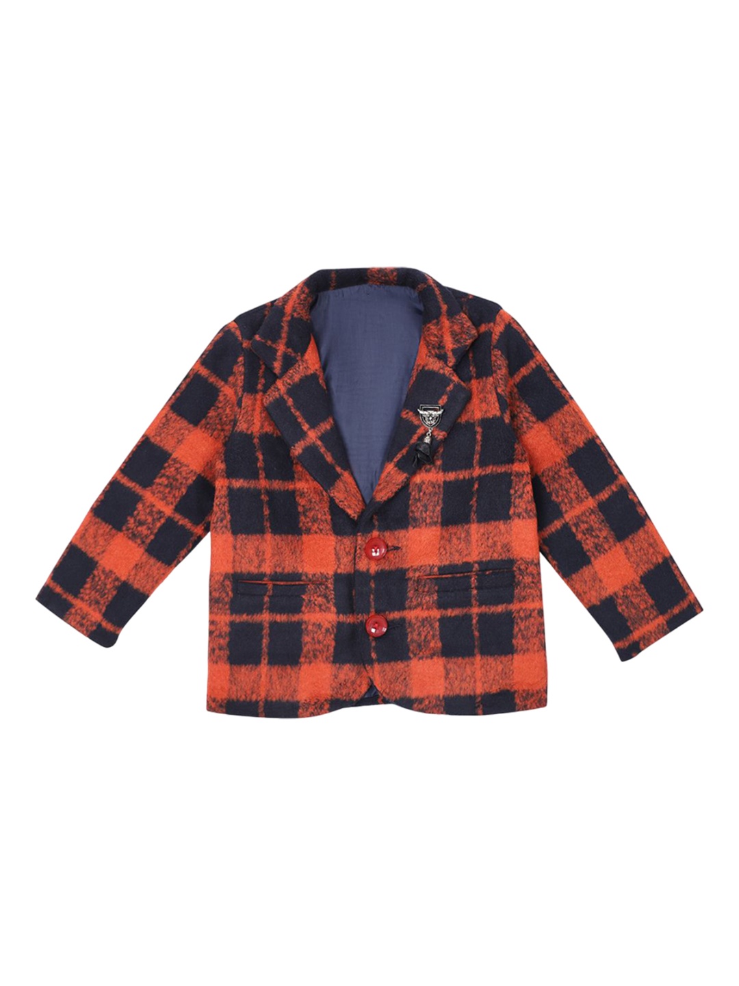 

HOUSE OF VEDAS Kids Checked Notched Lapel Single Breasted Twill Blazer, Orange