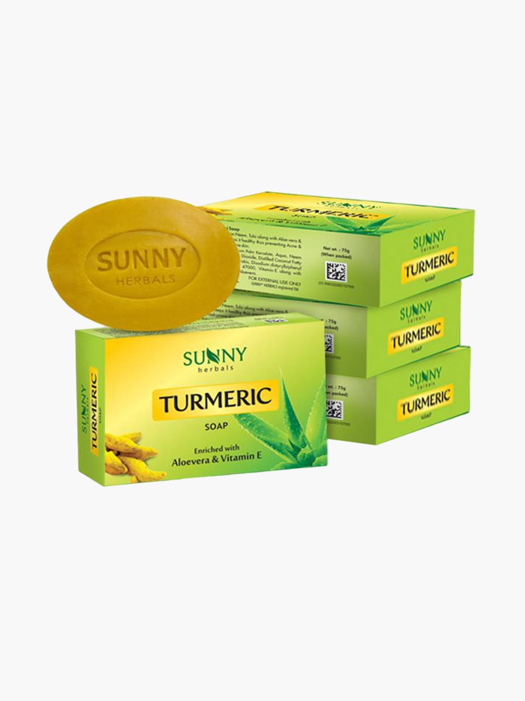 

SUNNY HERBALS Set Of 4 Turmeric Soap Enriched With Aloevera & Vitamin E - 75 g Each, Yellow