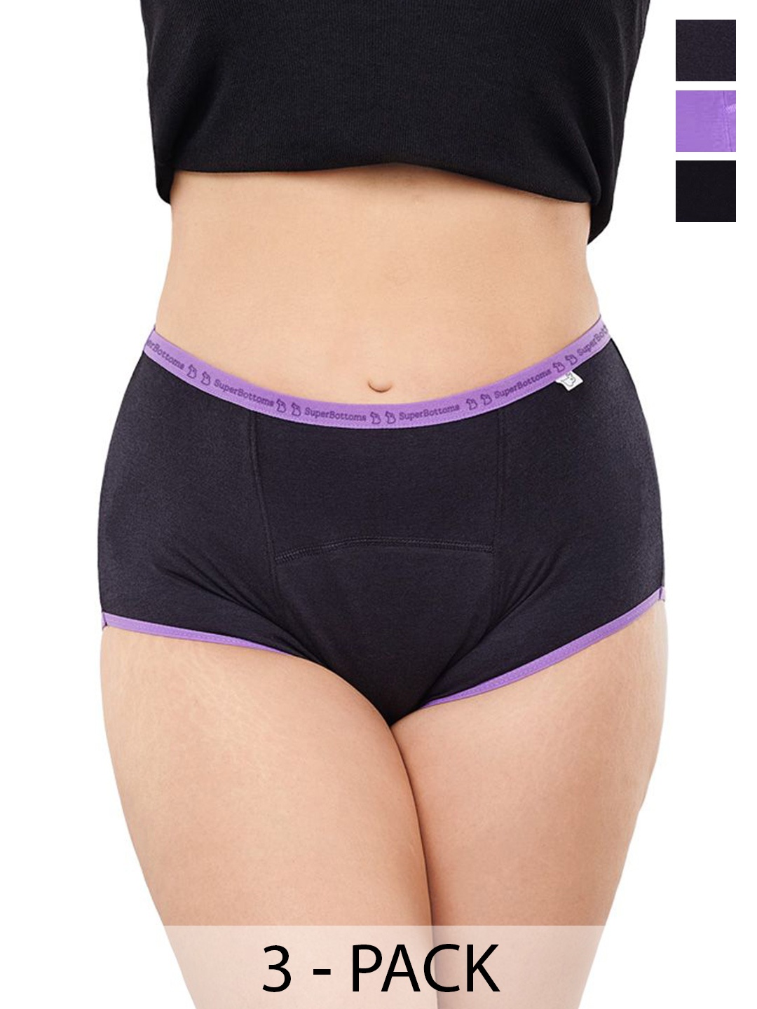

Super Bottoms Pack of 3 Max Absorb Period Underwear High Waist Leak-Free, Black