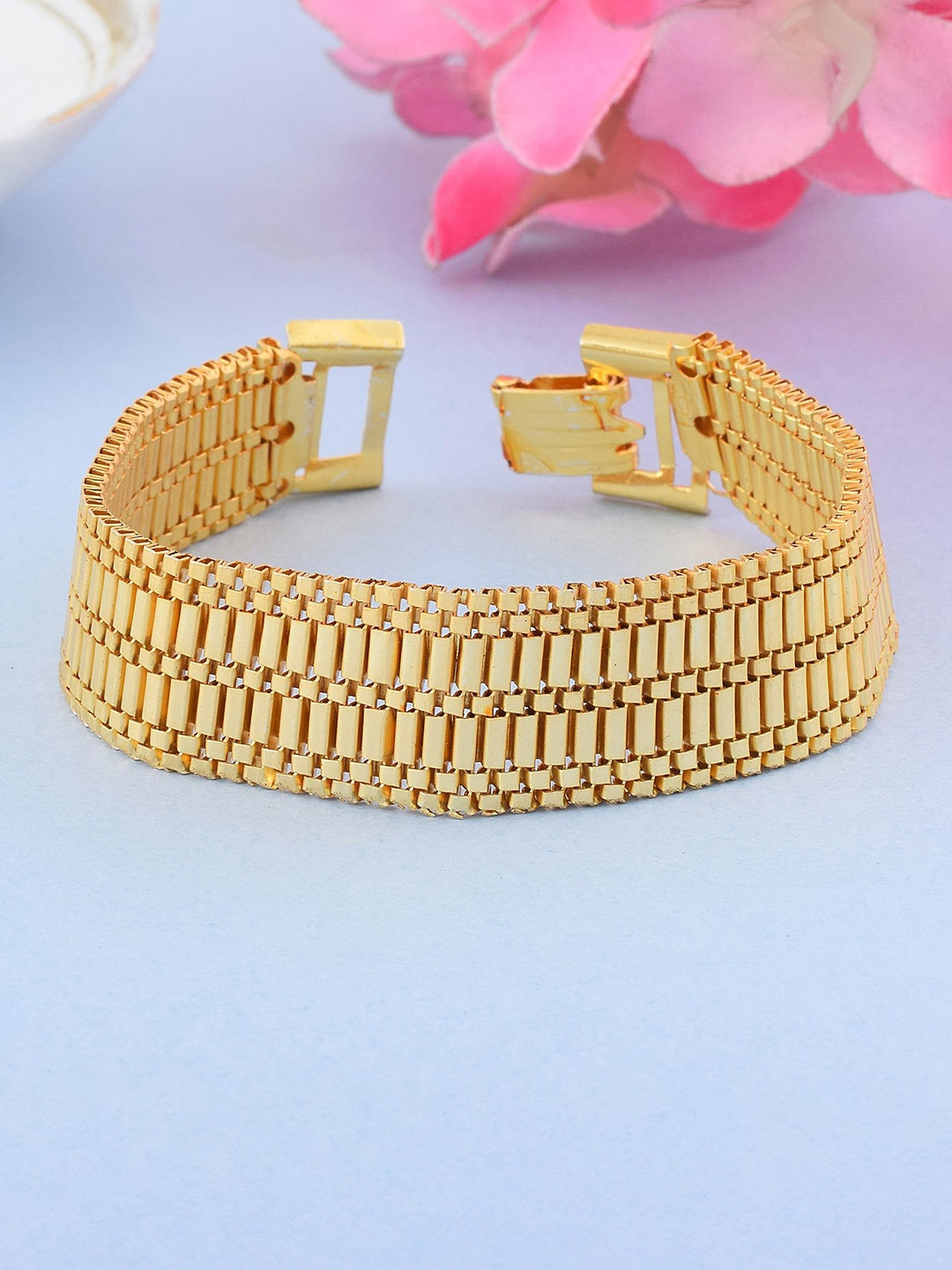 

MEMOIR Men Gold-Plated Flat Belt Design Wraparound Bracelet