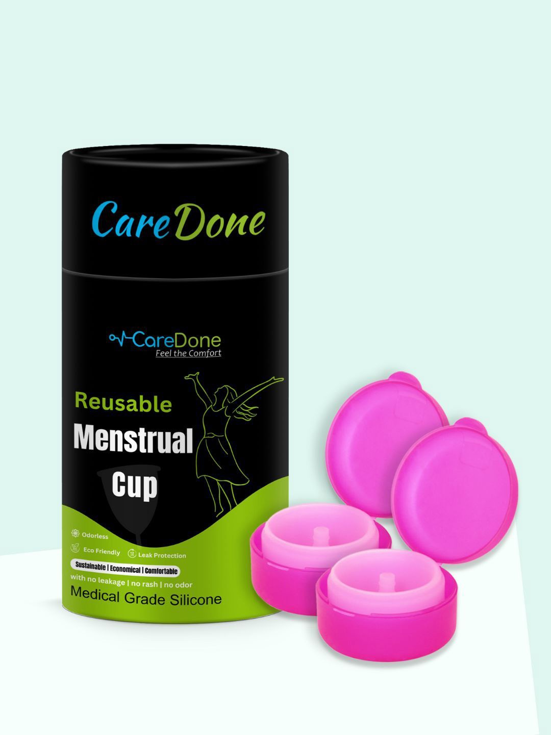 

CareDone Set of 2 Reusable Soft and Leakproof Silicone Folding Menstrual Cups, Pink