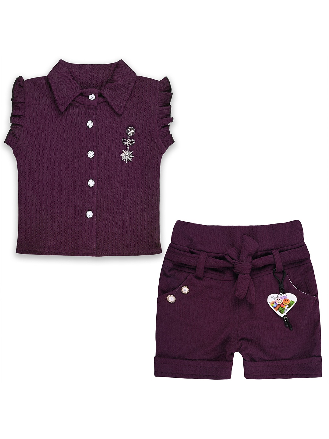 

Wish Karo Girls Shirt Collar Sleeveless Top With Shorts, Burgundy