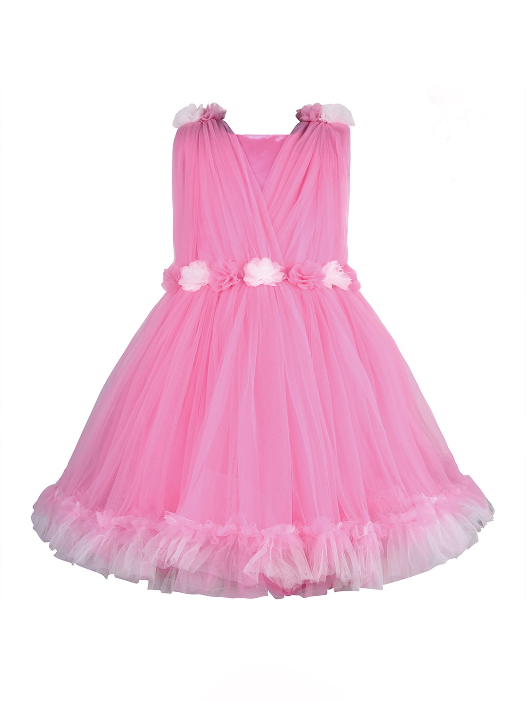 

Wish Karo Girl's Net Sleeveless Knee Length Fit & Flare Dress, Pink