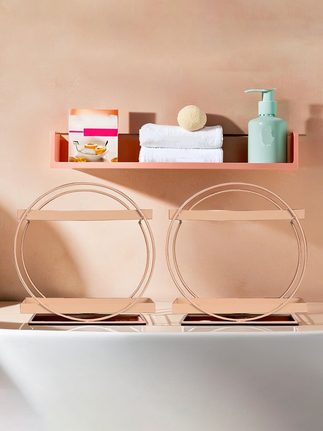 

Kuber Industries Peach-Colored 2 Pieces 2-Tier Metal Organisers