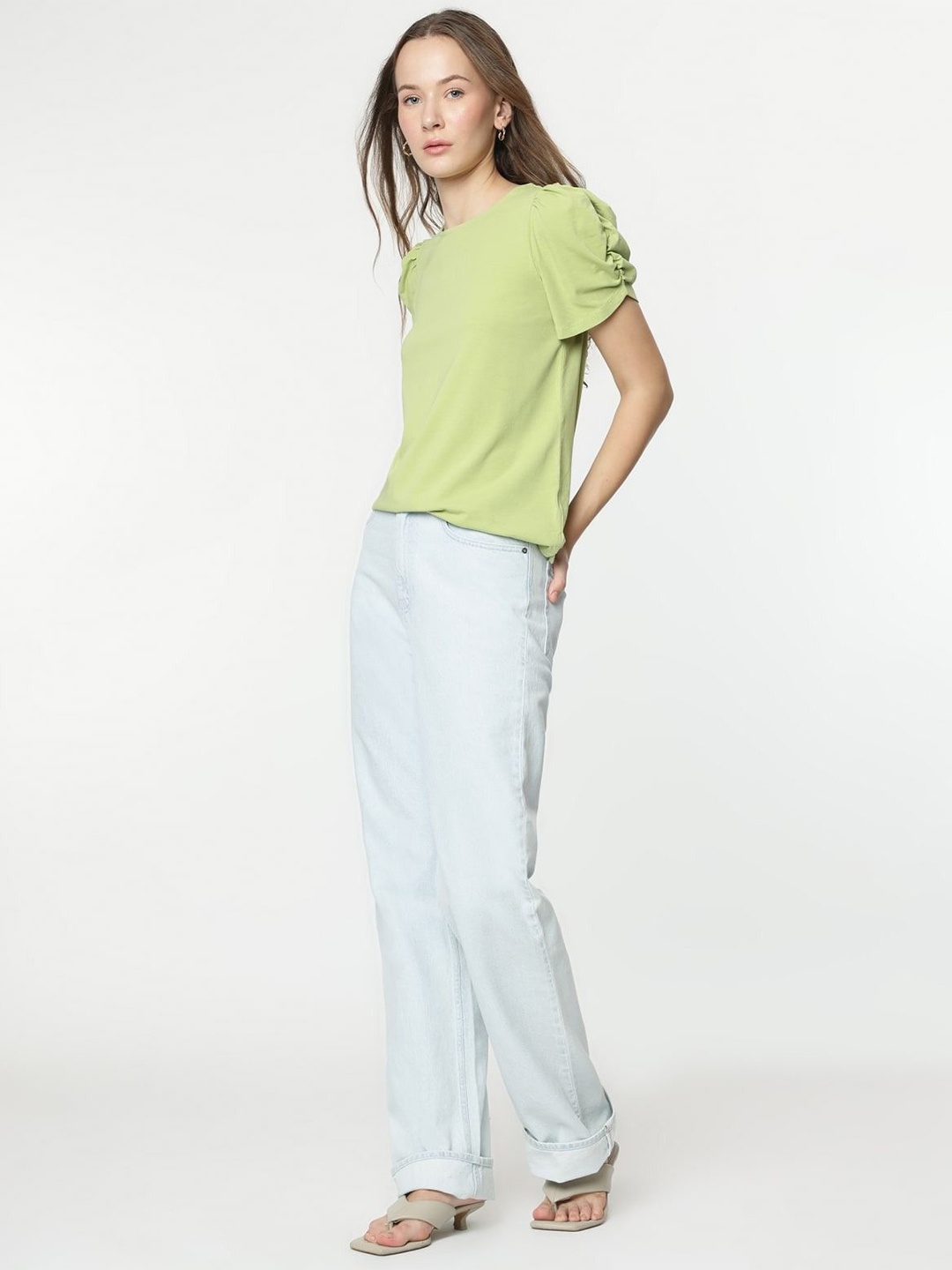 

Marks & Spencer Women Short Sleeves Cotton Top, Green