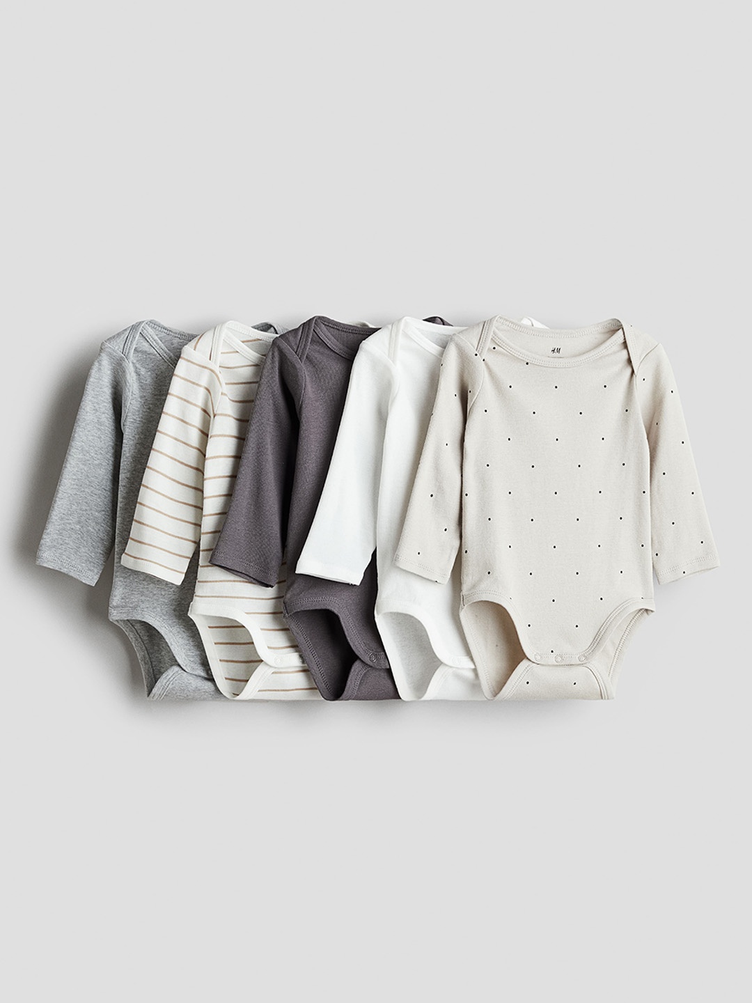 

H&M Boys 5-Pack Long-Sleeved Bodysuit, White