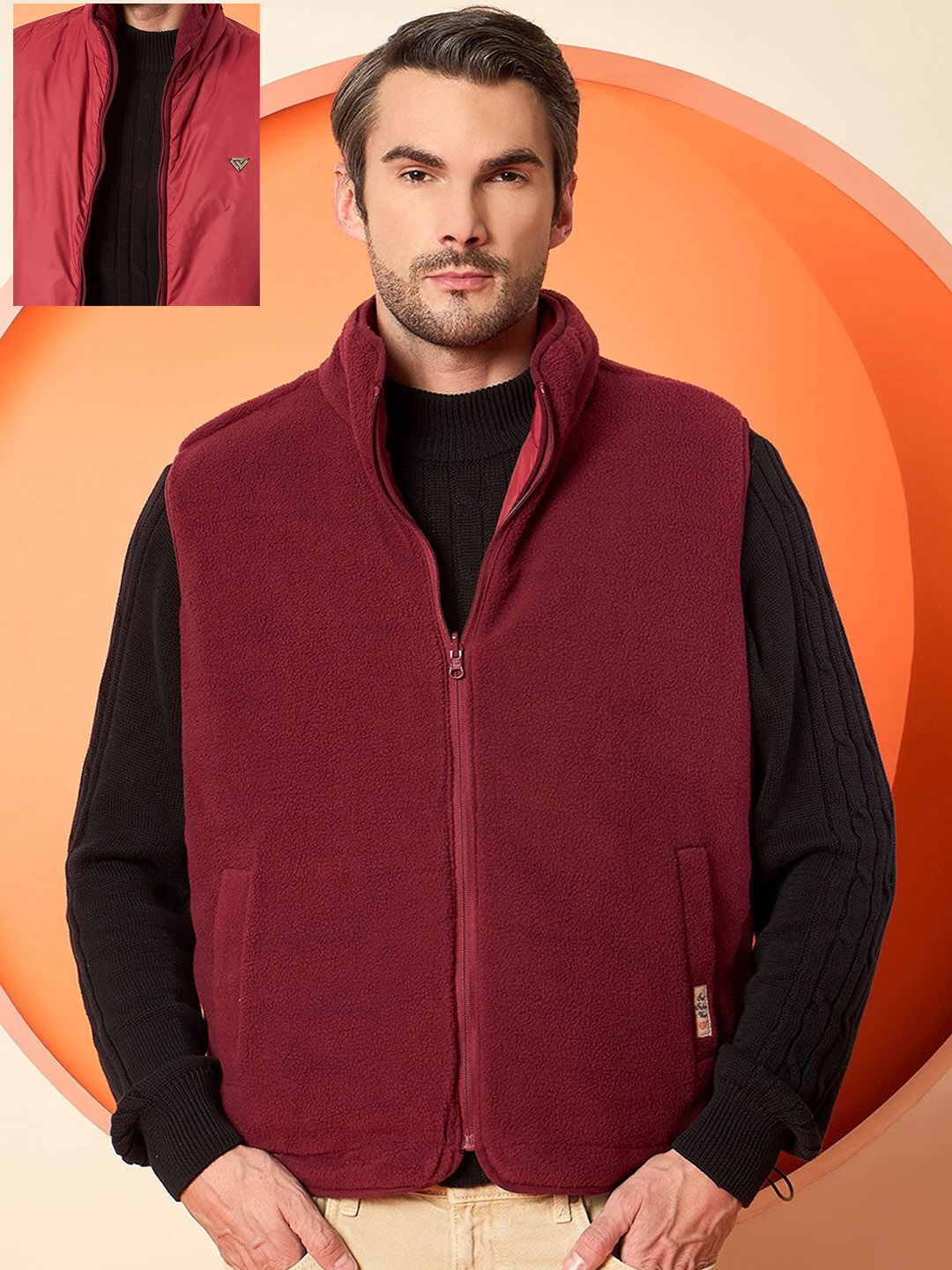 

Club York Men Mock Collar Solid Casual Bomber Reversible Jacket, Maroon