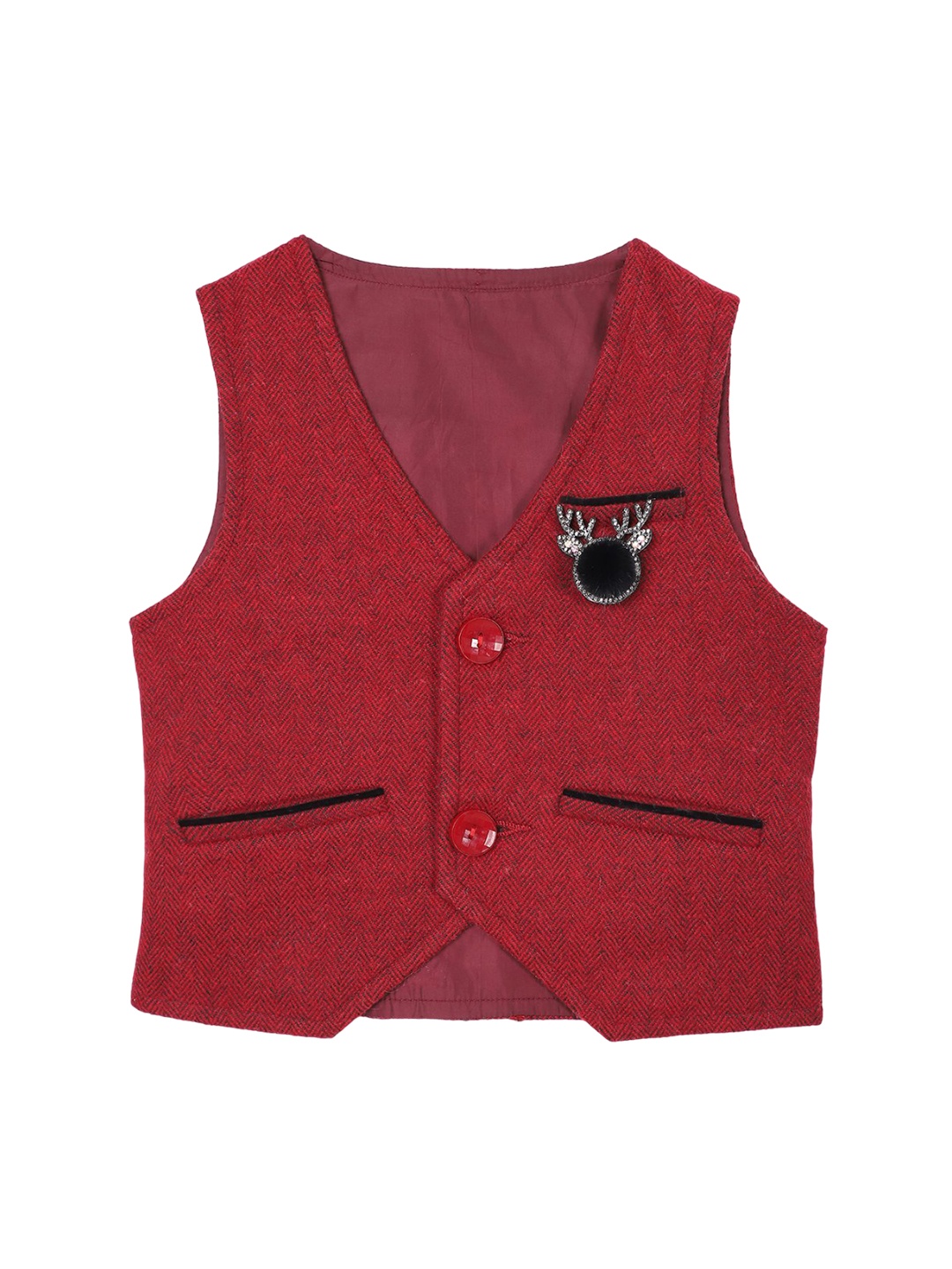 

HOUSE OF VEDAS Infants Woven Design V-Neck Waistcoat, Red