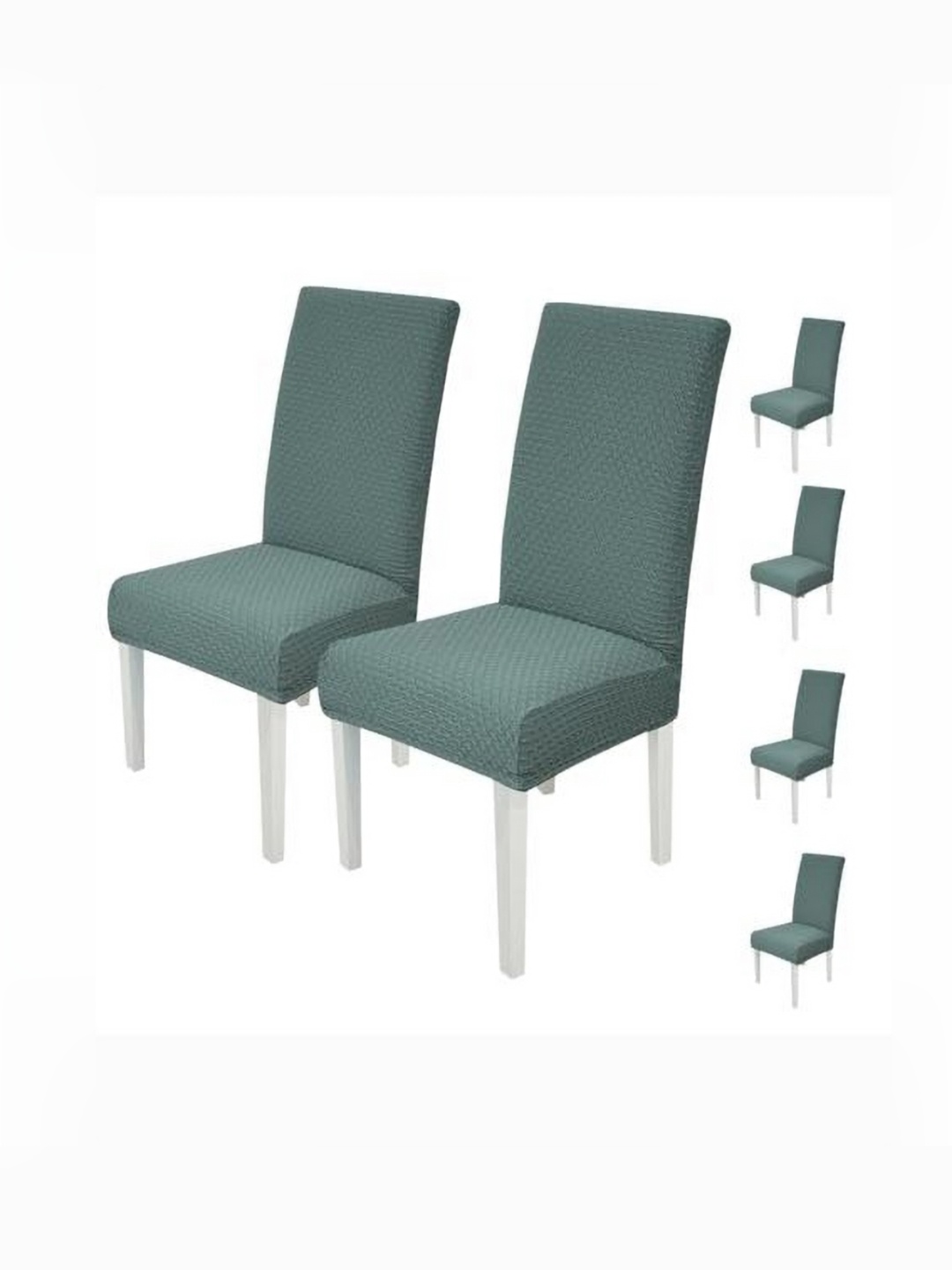 

HOUSE OF QUIRK Green 6 Pieces Textured Jacquard Removable & Washable Chair Covers