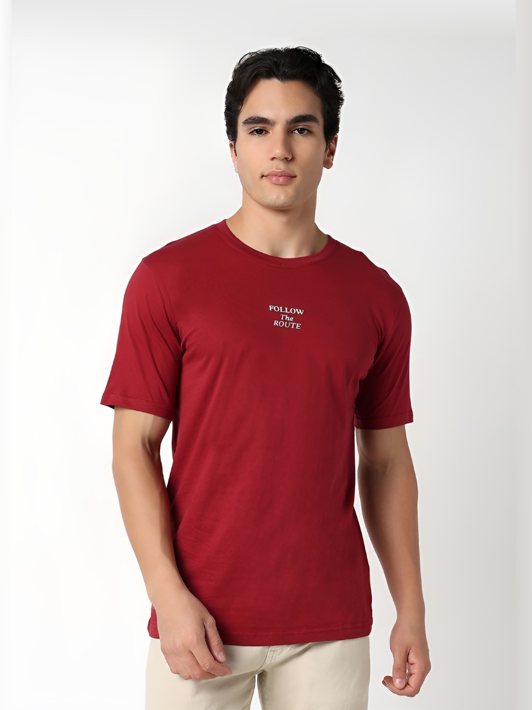 

R&B Men Graphic Printed Round Neck Cotton T-shirt, Maroon