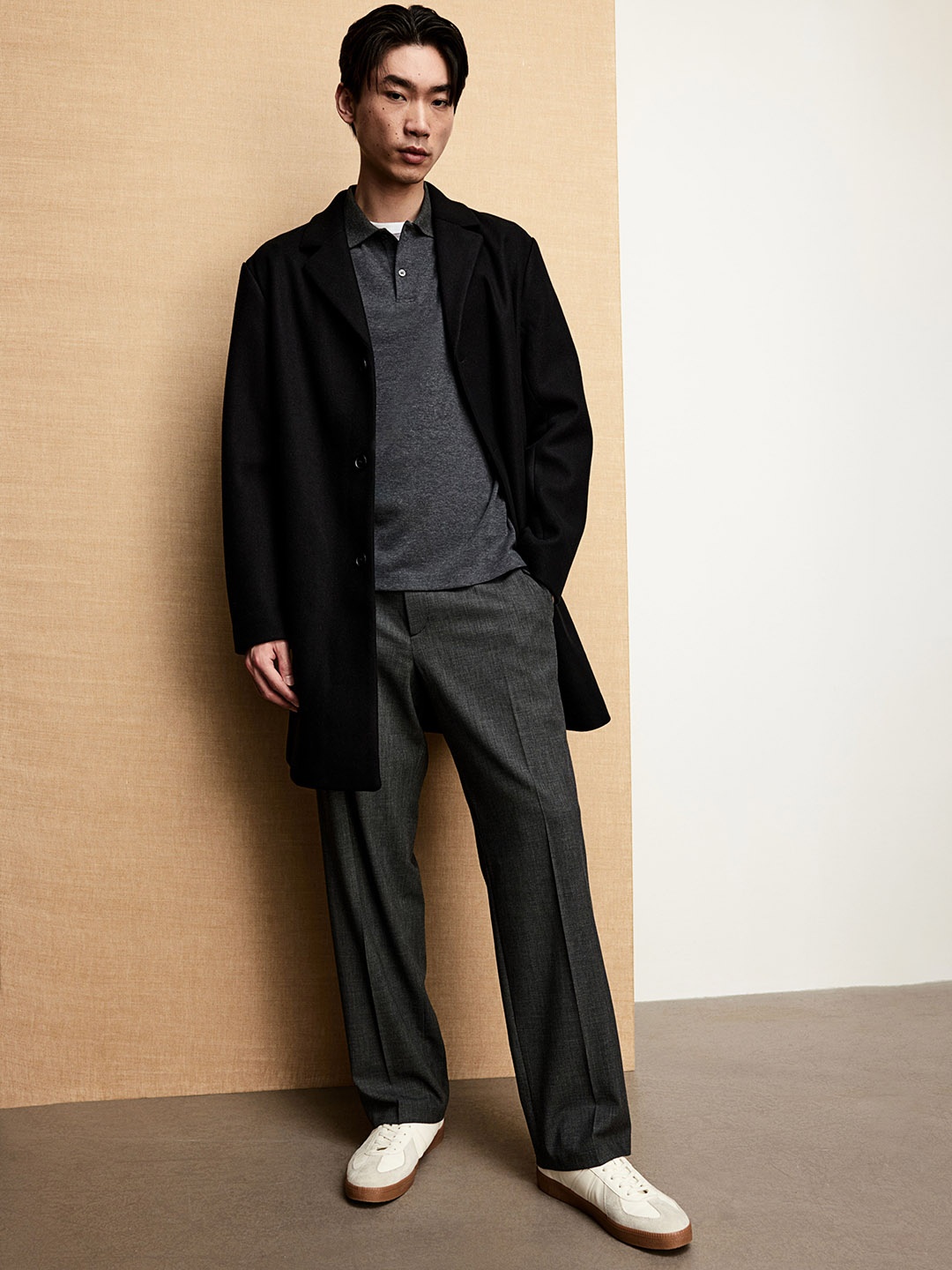 

H&M Men Slim Fit Coat, Black