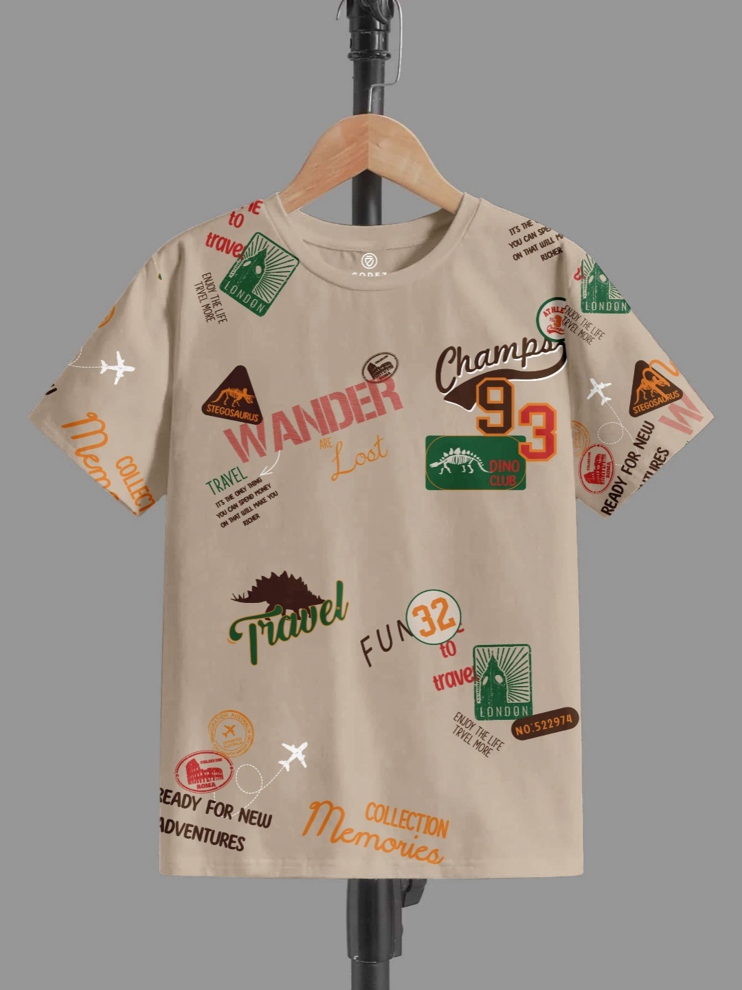 

CODEZ Boys Typography Printed Round Neck Pure Cotton T-shirt, Beige
