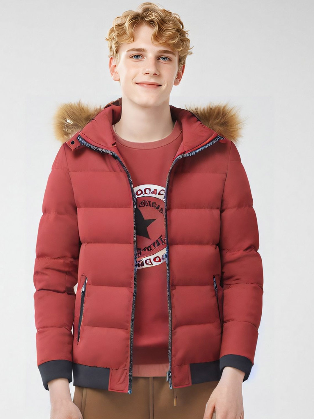 

StyleCast x Revolte Men Hooded Solid Casual Parka Jacket, Red